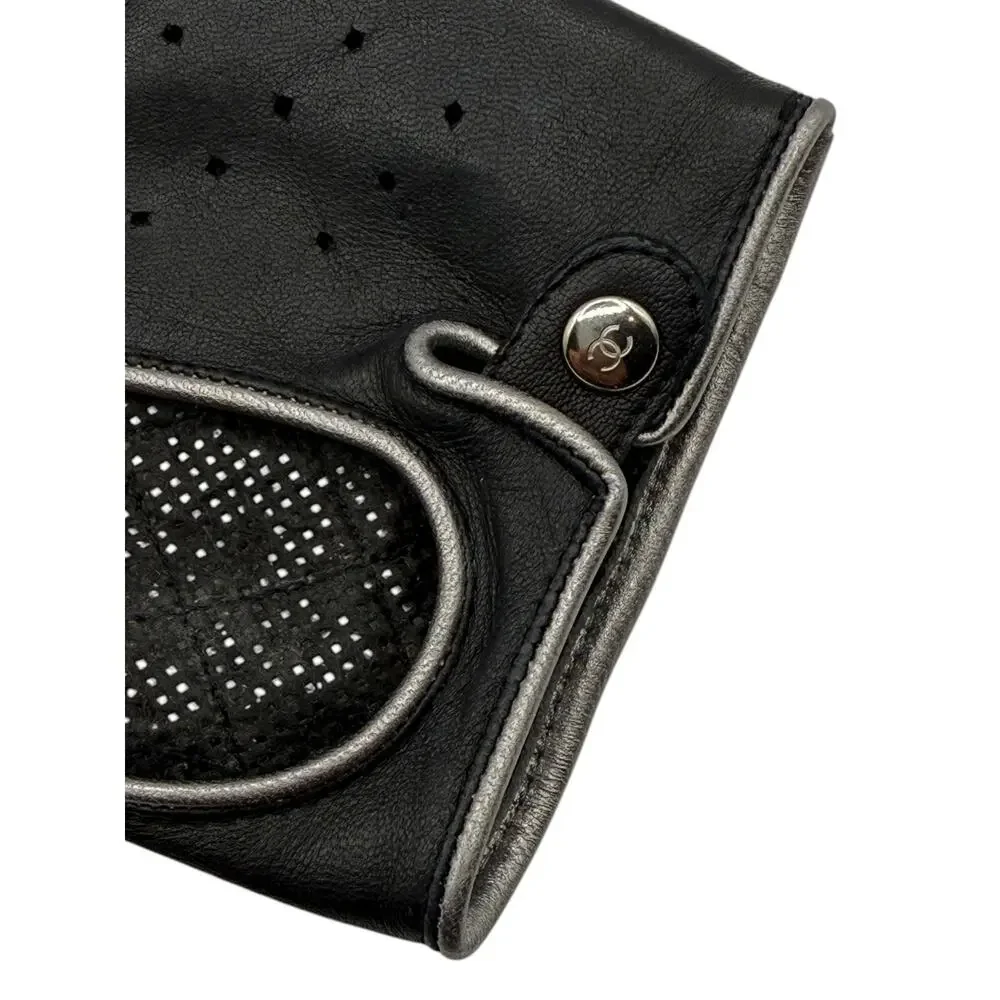 Chanel Black Tweed & Lambskin Fingerless Gloves – Size 7.5